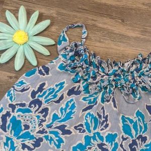 Ann Taylor Loft linen tank with frill chest line L